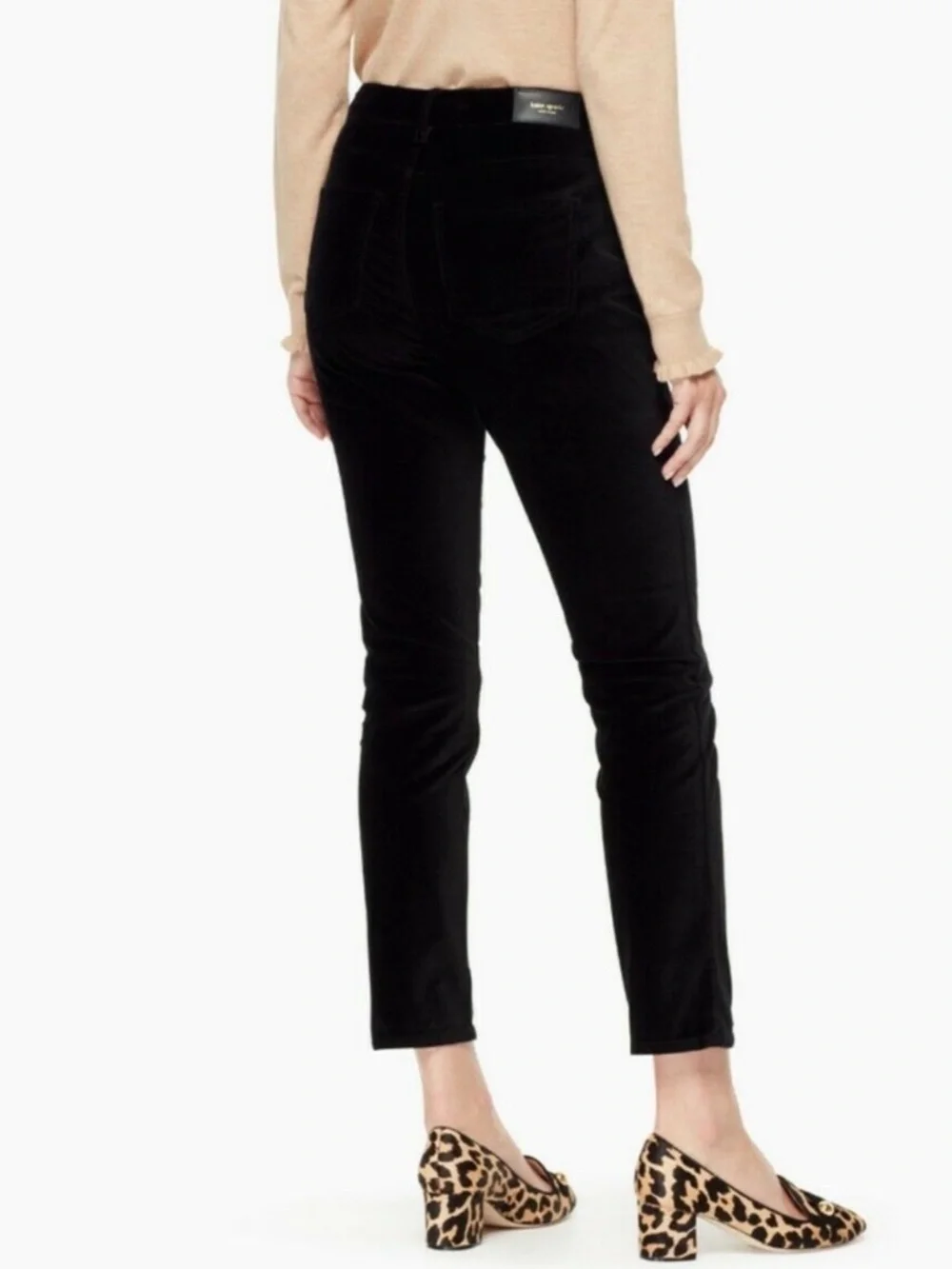 Kate Spade Broome Street Black Stretch Velveteen Streight Leg Ankle Pant SZ 30